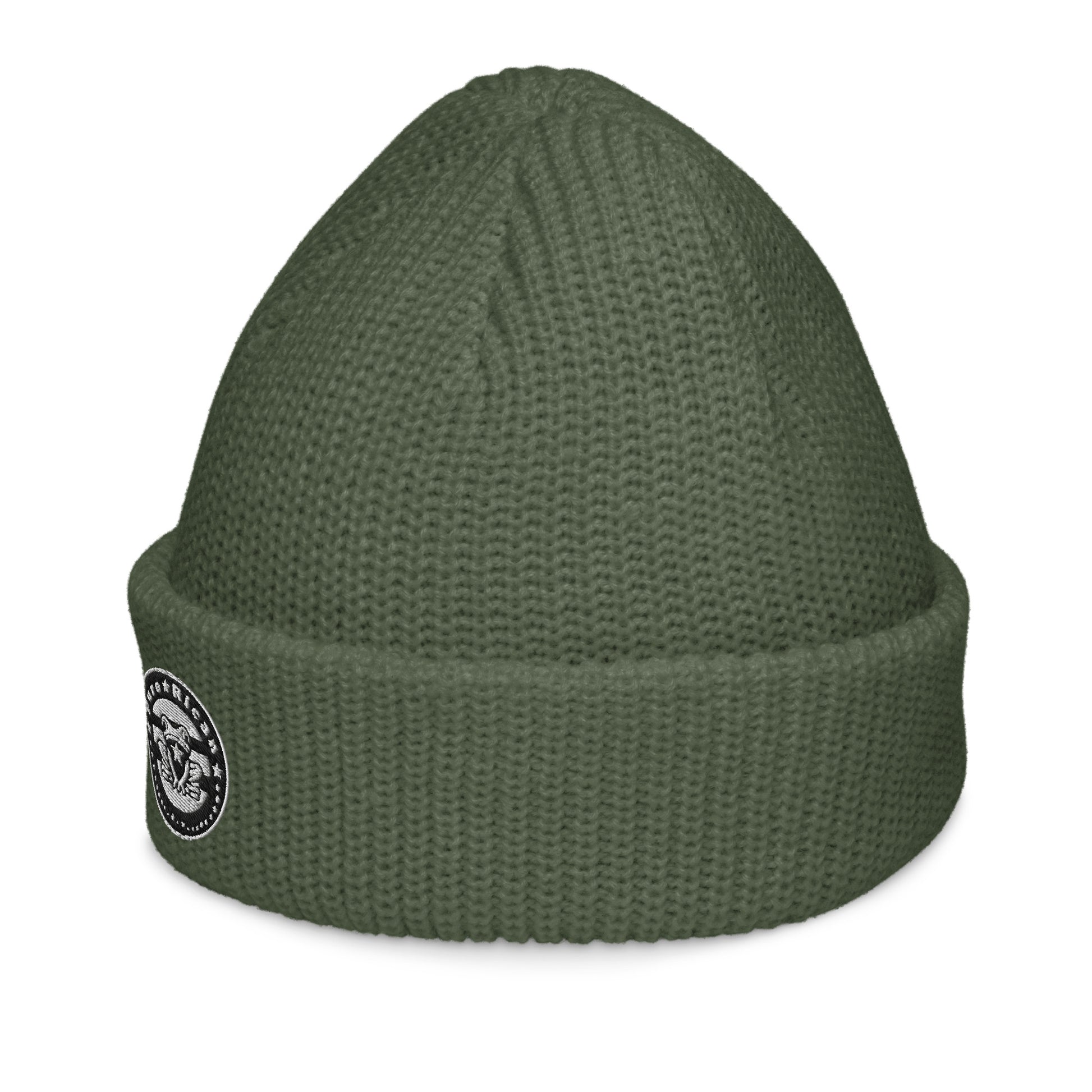 Pure⭐️Rican Seal Patch fisherman beanie side angle – cultural fisherman knit beanie