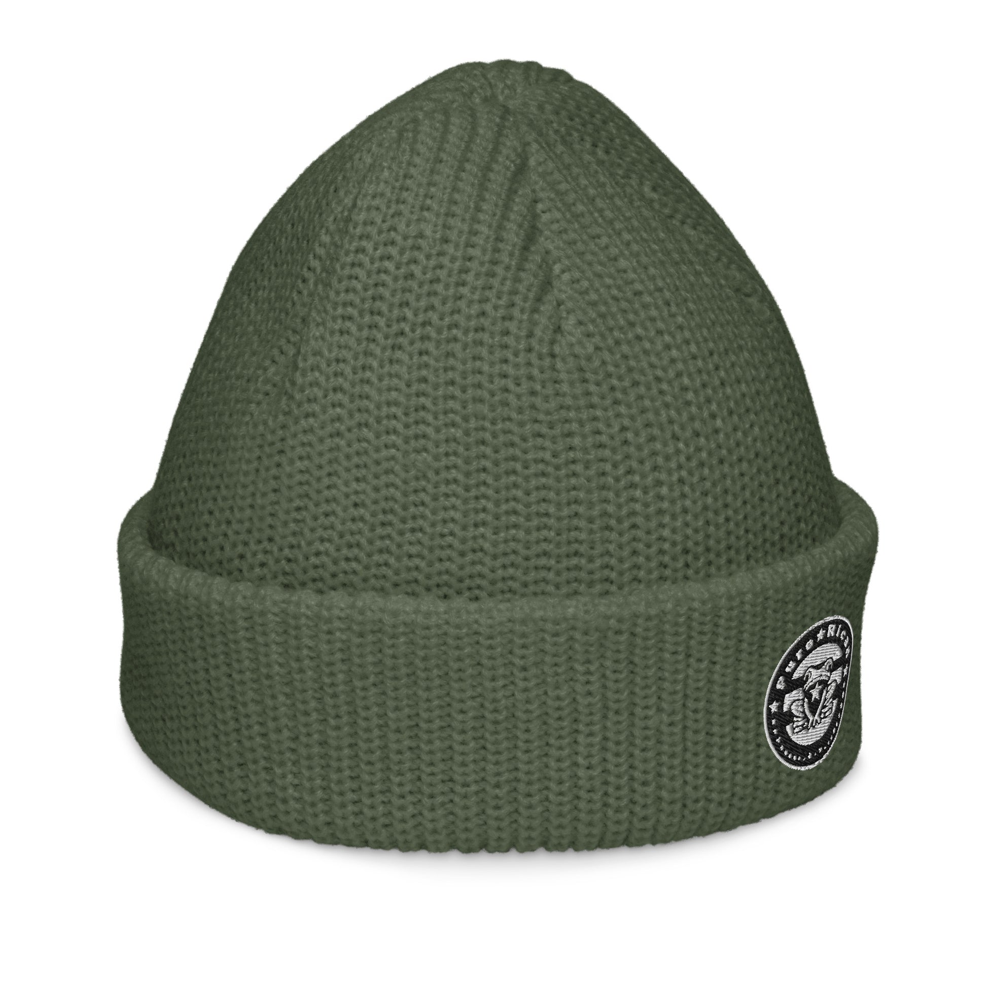 Pure⭐️Rican Seal Patch fisherman beanie side angle – cultural fisherman knit beanie