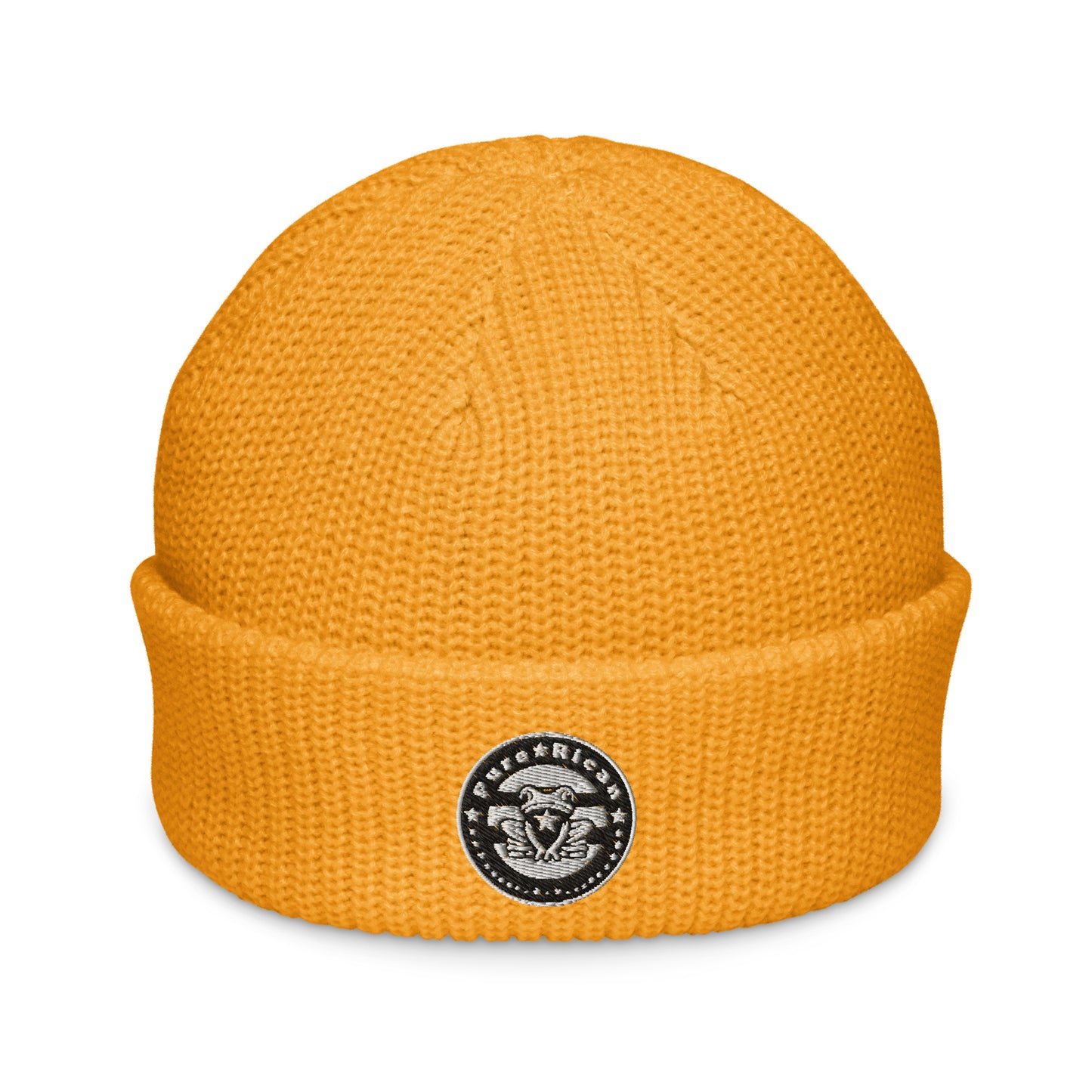 Pure⭐️Rican Seal Patch fisherman beanie front view – Puerto Rican winter streetwear hat