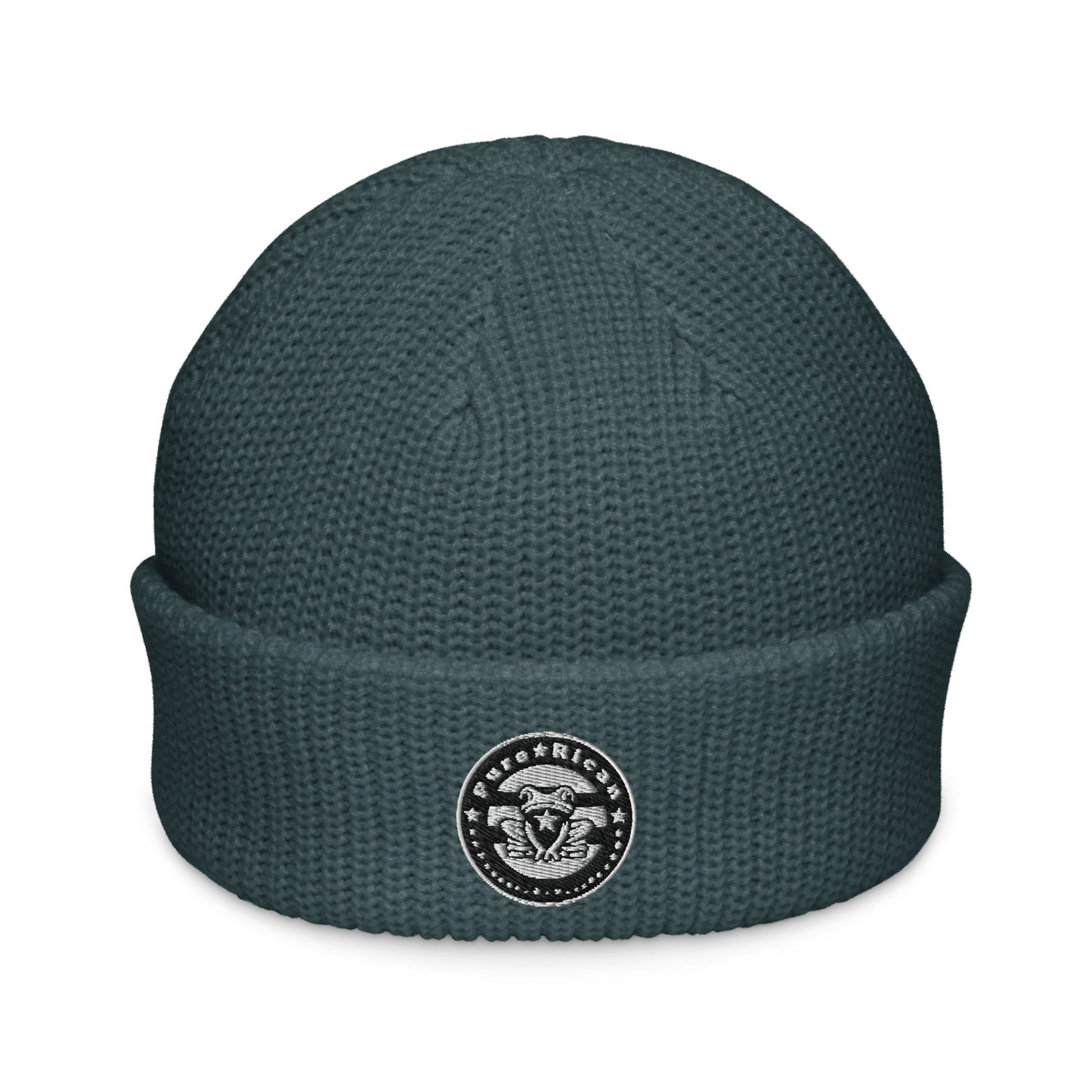 Pure⭐️Rican Seal Patch fisherman beanie front view – Puerto Rican winter streetwear hat
