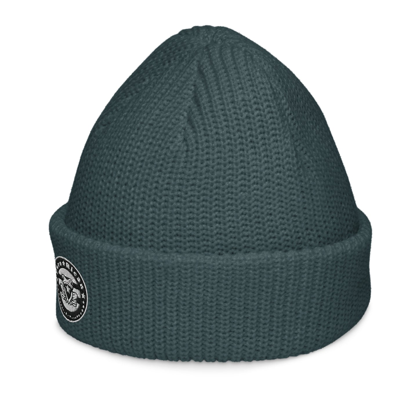 Pure⭐️Rican Seal Patch fisherman beanie side angle – cultural fisherman knit beanie