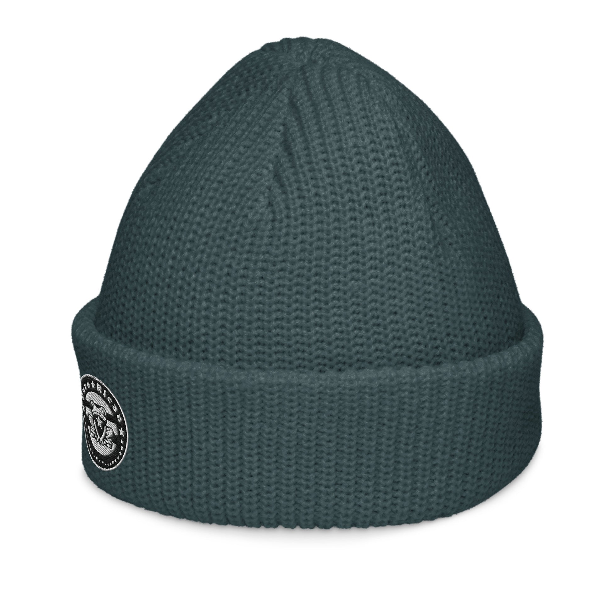 Pure⭐️Rican Seal Patch fisherman beanie side angle – cultural fisherman knit beanie