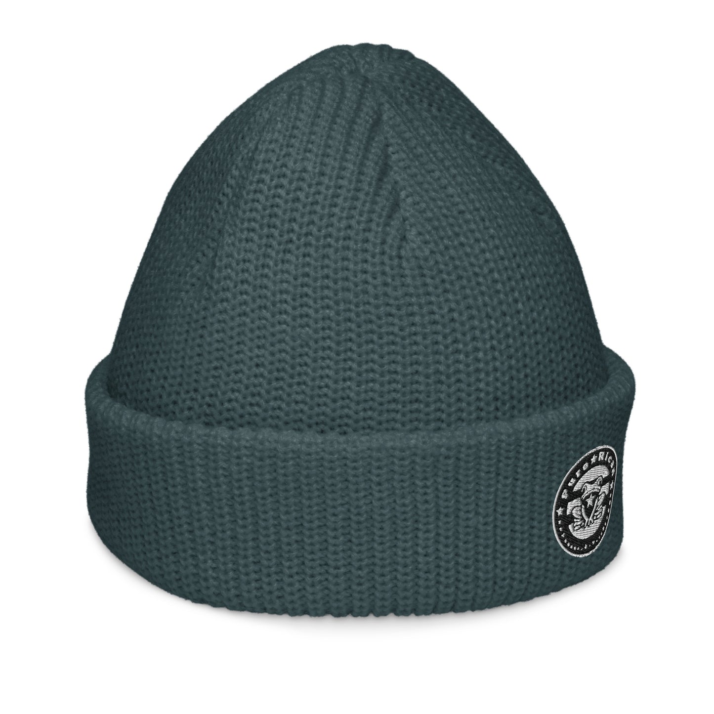 Pure⭐️Rican Seal Patch fisherman beanie side angle – cultural fisherman knit beanie