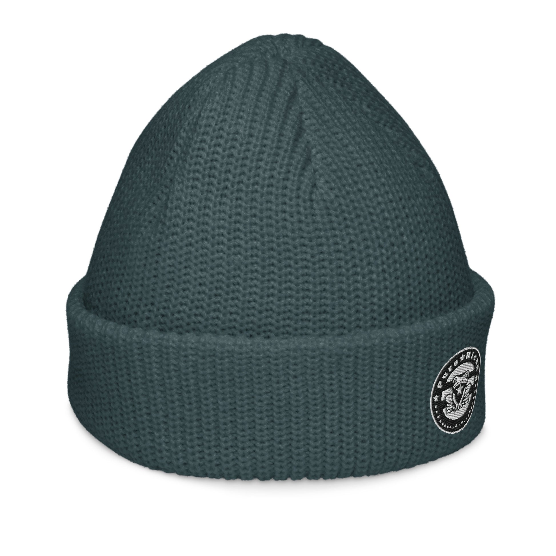 Pure⭐️Rican Seal Patch fisherman beanie side angle – cultural fisherman knit beanie