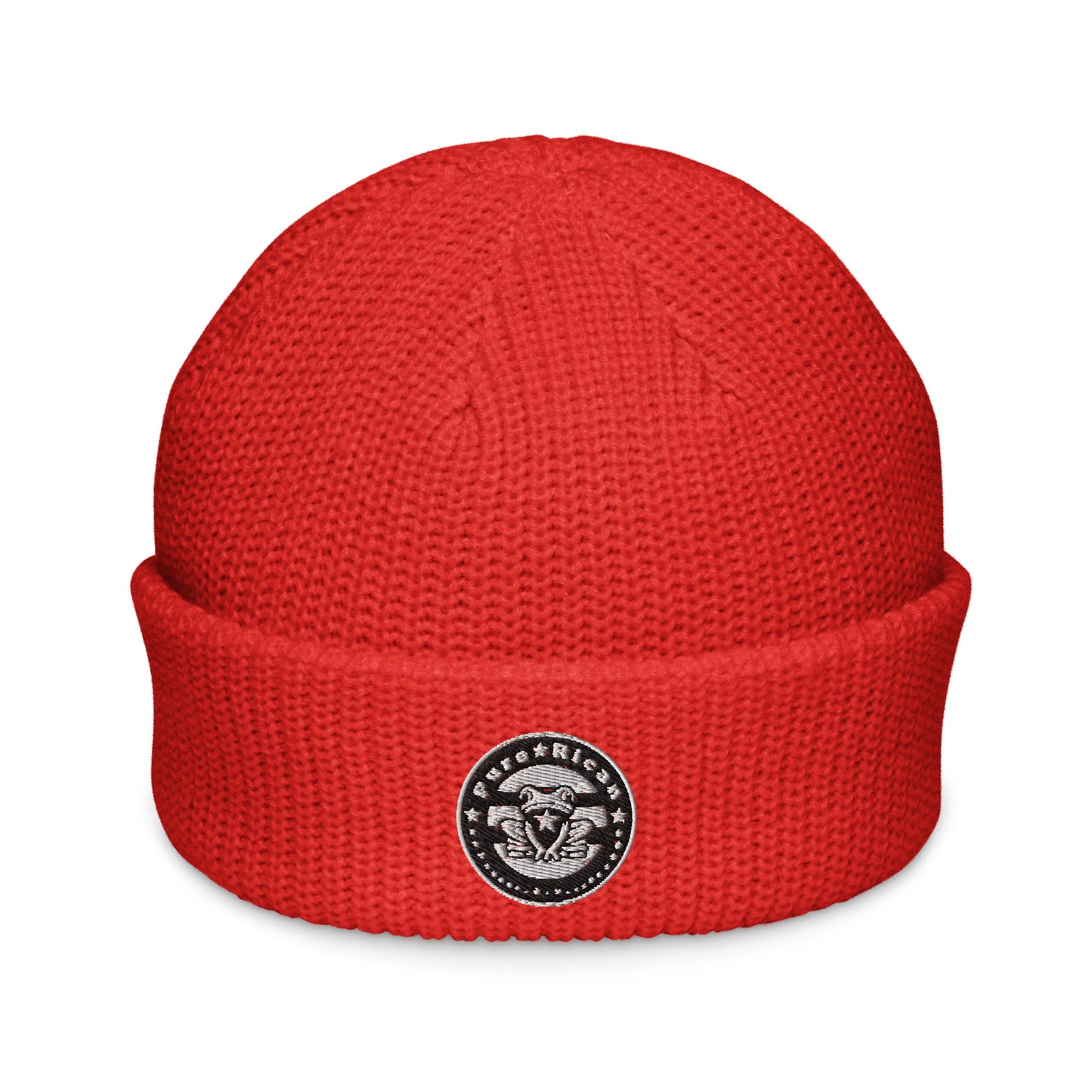 Pure⭐️Rican Seal Patch fisherman beanie front view – Puerto Rican winter streetwear hat