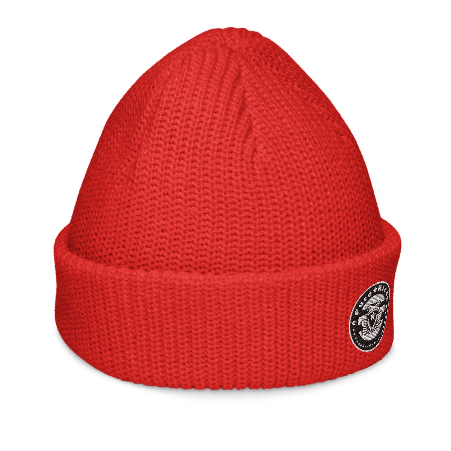 Pure⭐️Rican Seal Patch fisherman beanie side angle – cultural fisherman knit beanie