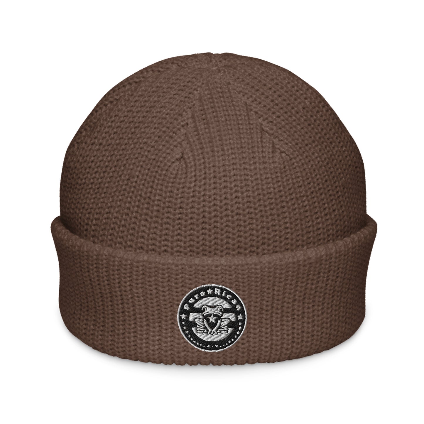 Pure⭐️Rican Seal Patch fisherman beanie front view – Puerto Rican winter streetwear hat