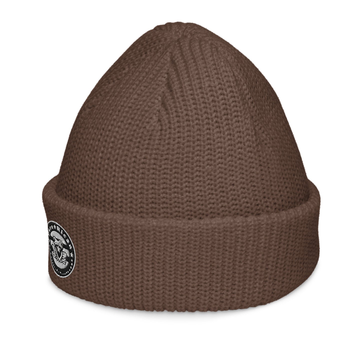 Pure⭐️Rican Seal Patch fisherman beanie side angle – cultural fisherman knit beanie