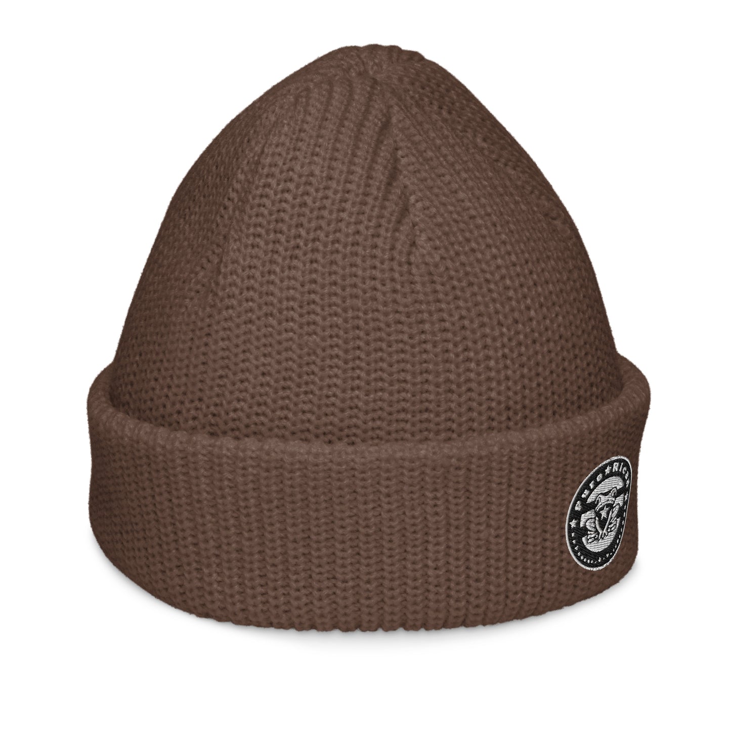 Pure⭐️Rican Seal Patch fisherman beanie side angle – cultural fisherman knit beanie