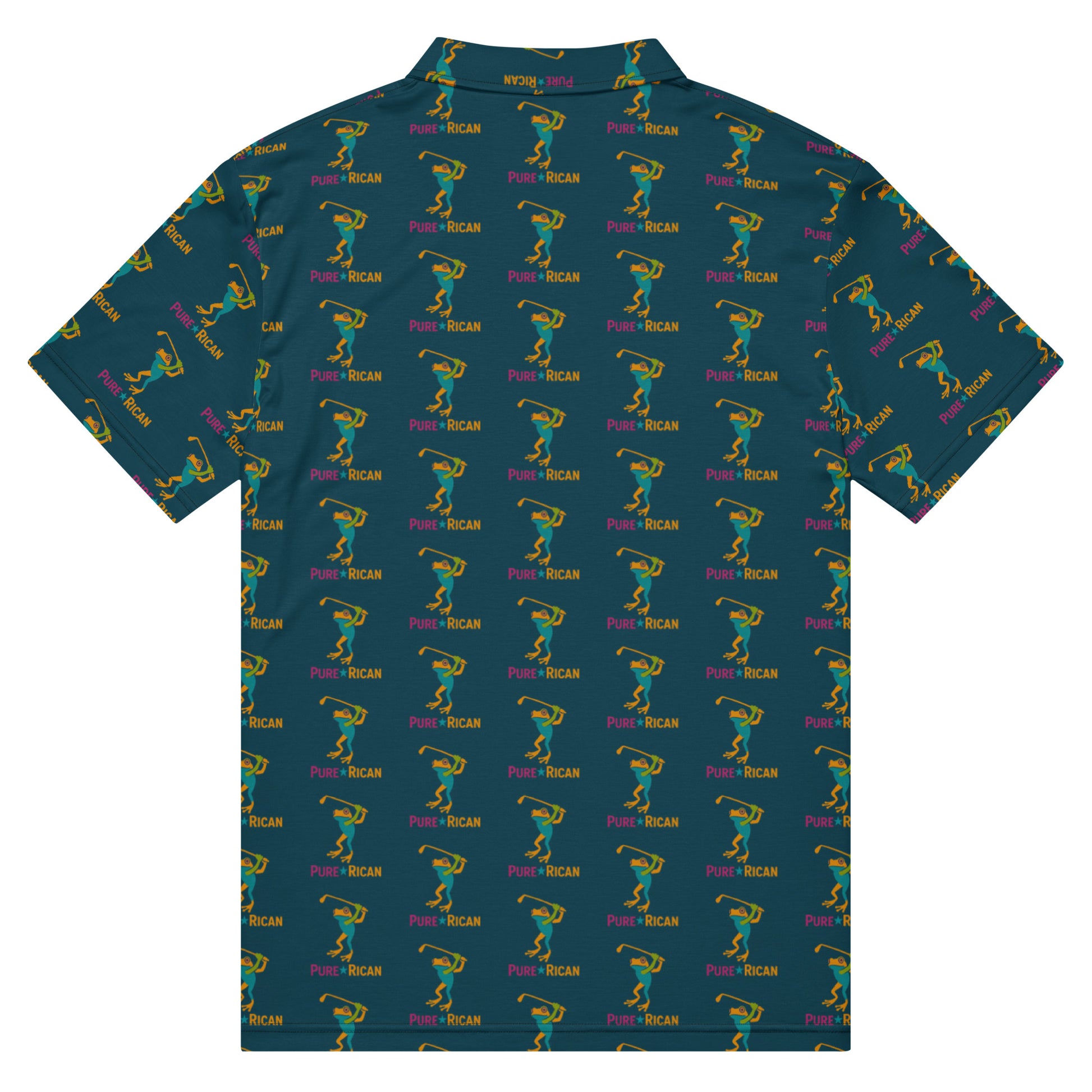 Pure⭐️Rican Sapo Golfer blue all-over print men’s slim fit polo shirt