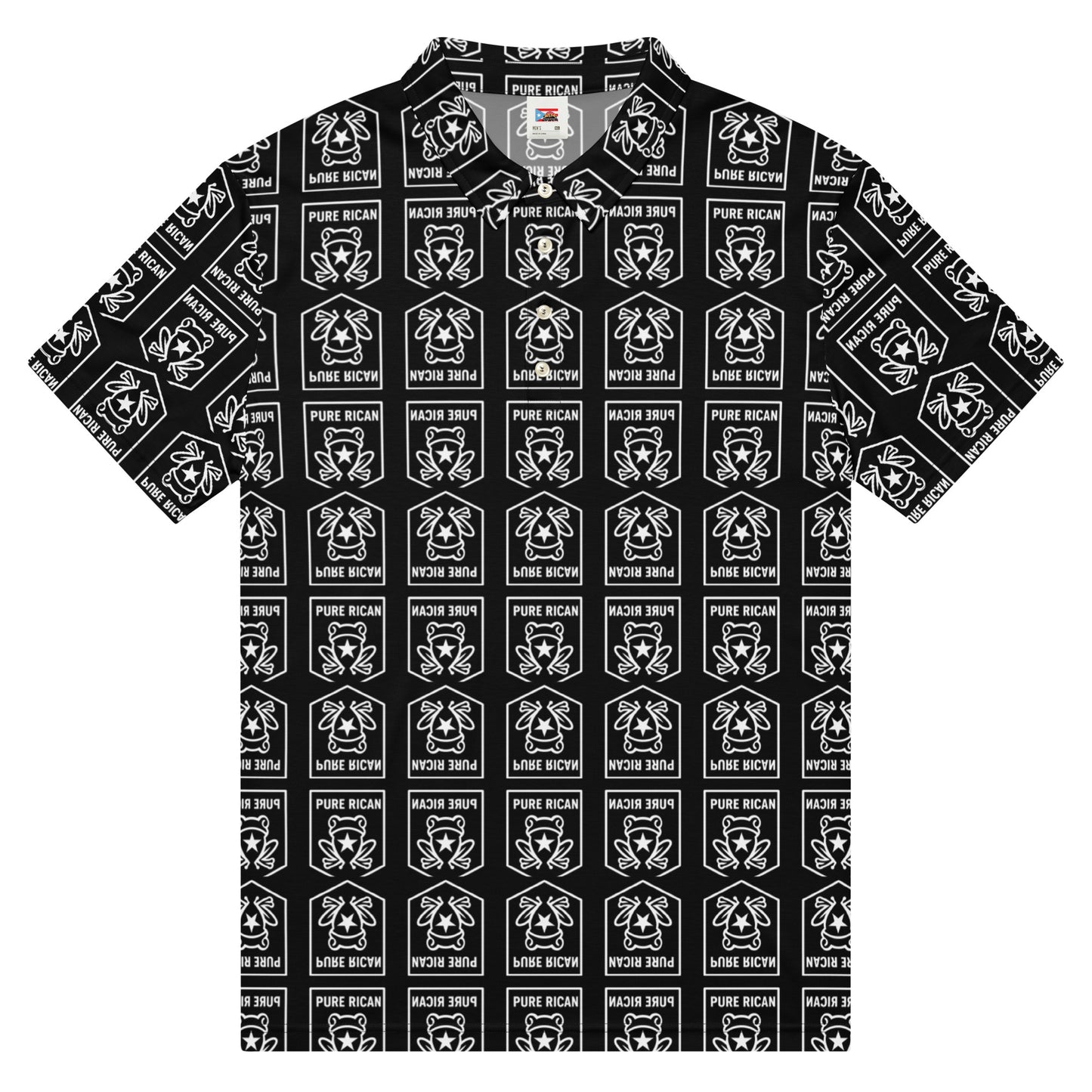 Pure⭐️Rican black monogram all-over print men’s slim fit polo shirt