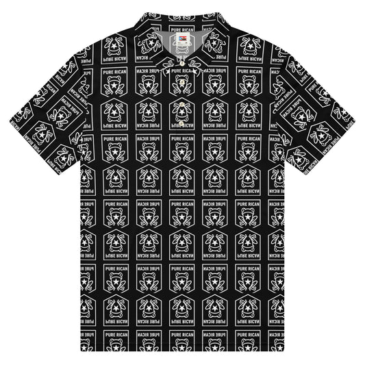 Pure⭐️Rican black monogram all-over print men’s slim fit polo shirt