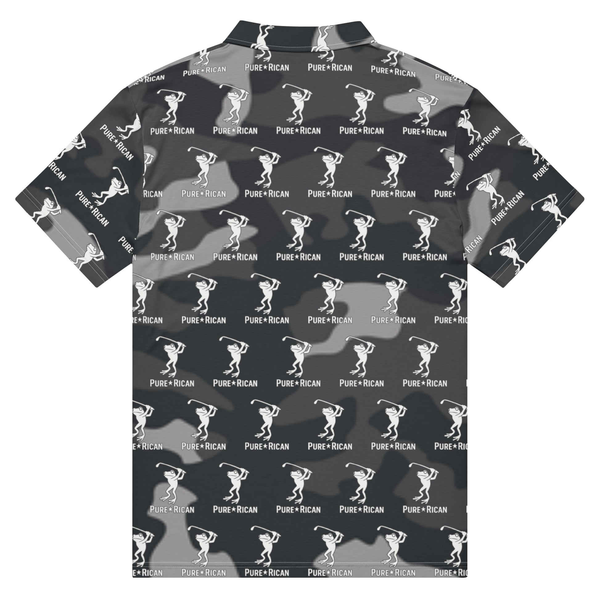 Pure⭐️Rican Sapo Golfer gray camo all-over print slim fit men’s polo
