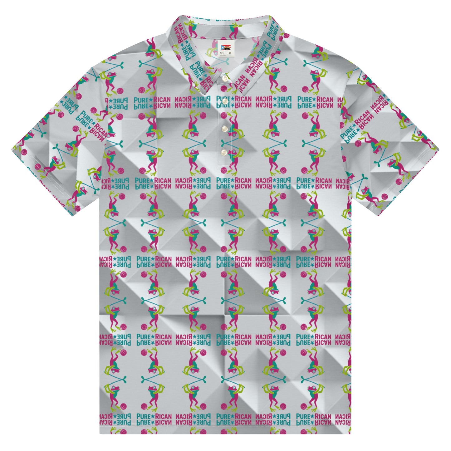 Pure⭐️Rican Sapo Golfer white golf-texture all-over print men’s slim fit polo
