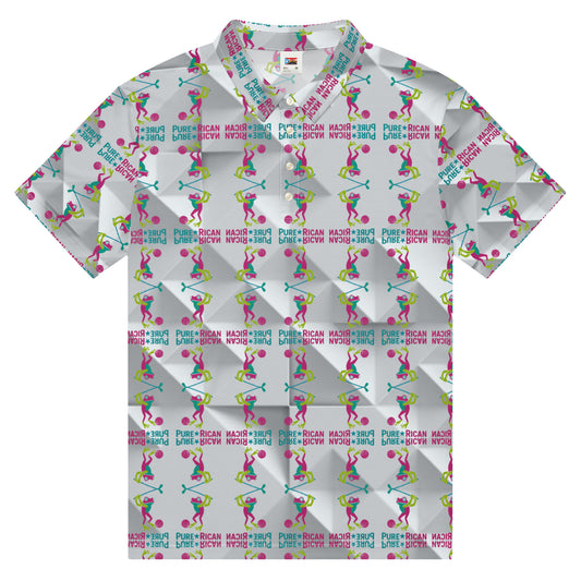 Pure⭐️Rican Sapo Golfer white golf-texture all-over print men’s slim fit polo