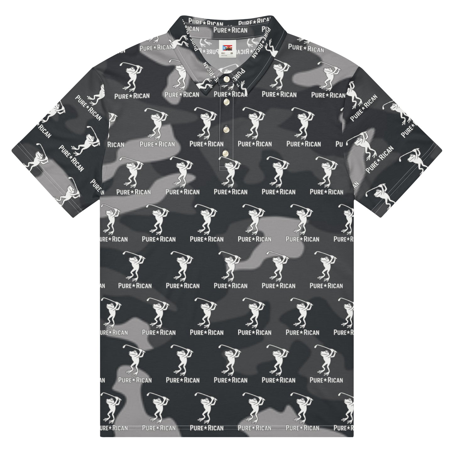 Pure⭐️Rican Sapo Golfer gray camo all-over print slim fit men’s polo