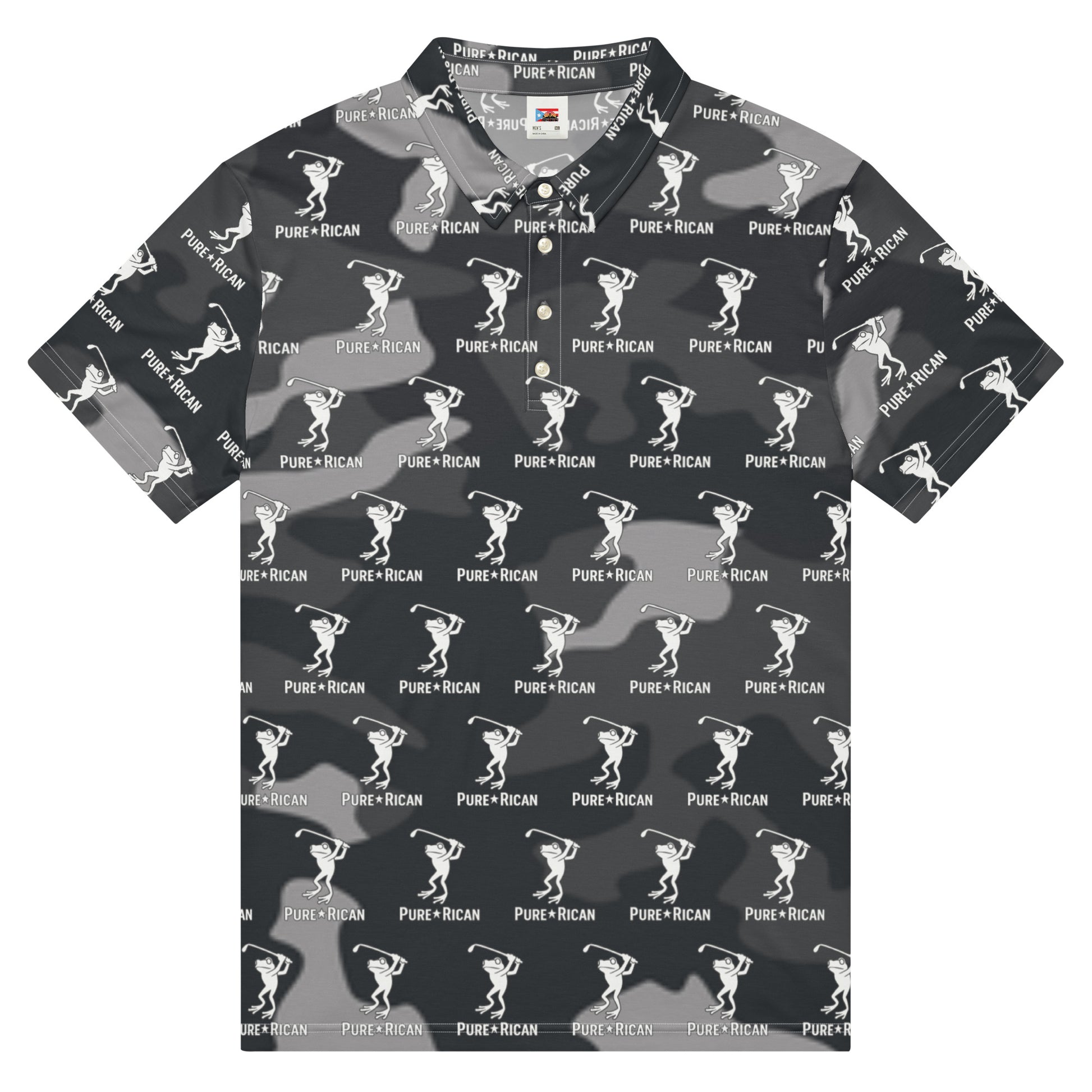 Pure⭐️Rican Sapo Golfer gray camo all-over print slim fit men’s polo