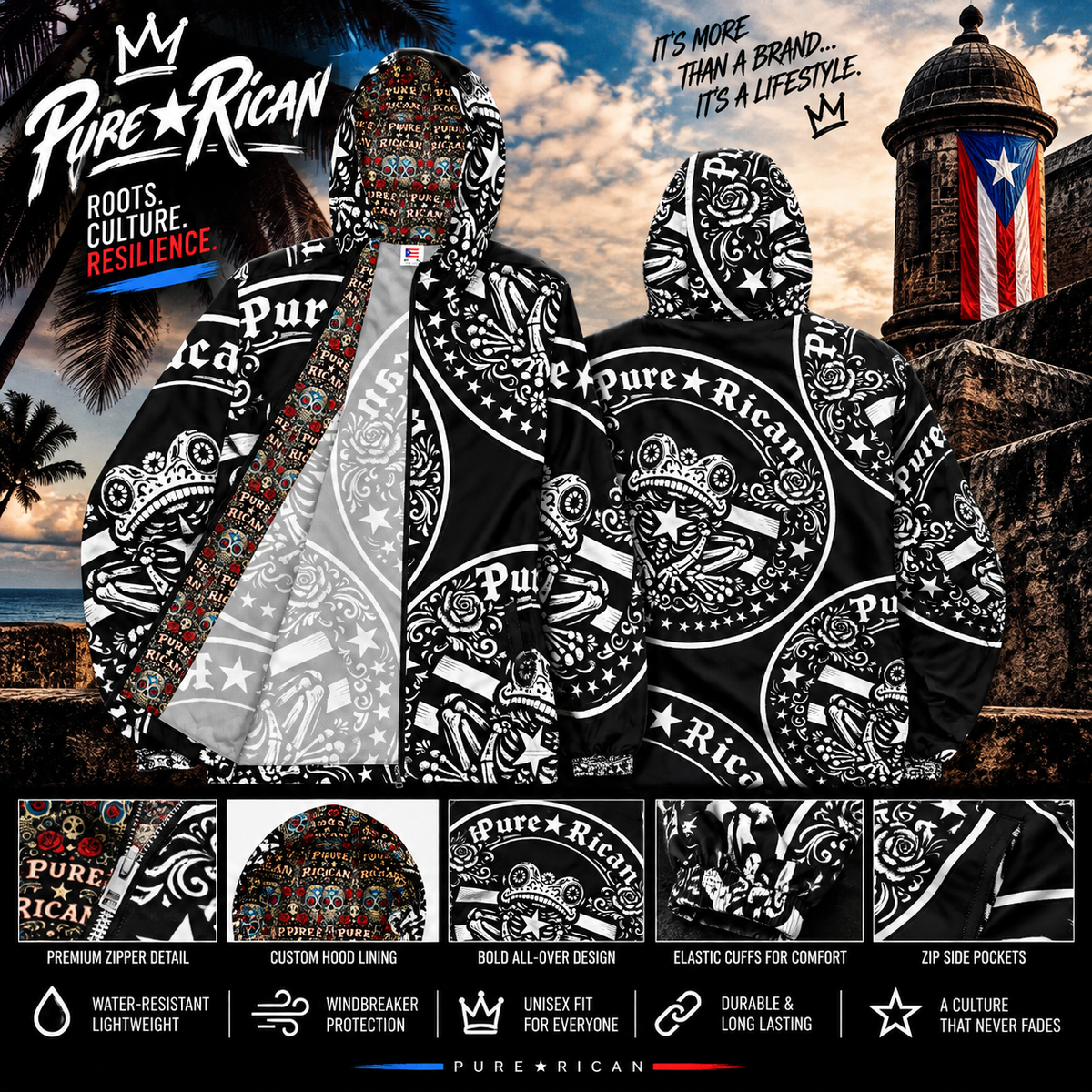 Pure⭐️Rican Día de los Muertos Sapo Concho Windbreaker premium product image