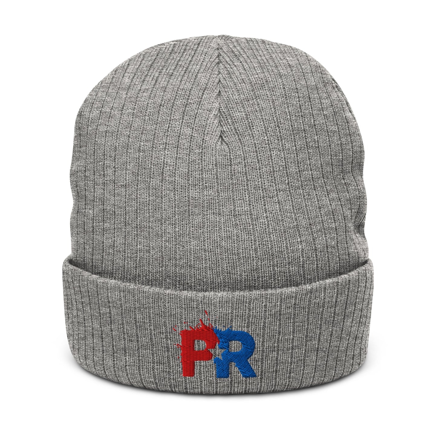 Pure⭐️Rican navy ribbed knit beanie with red and blue PR splash logo