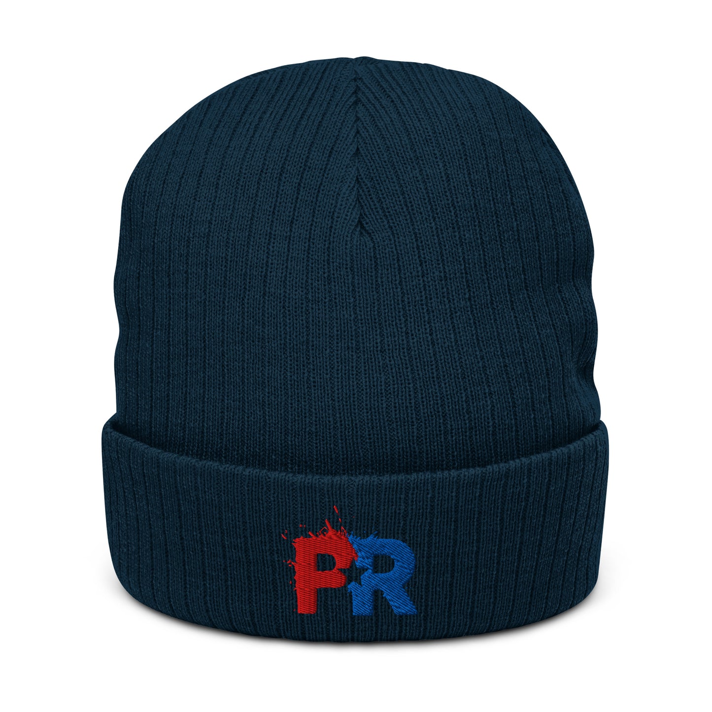Pure⭐️Rican navy ribbed knit beanie with red and blue PR splash logo