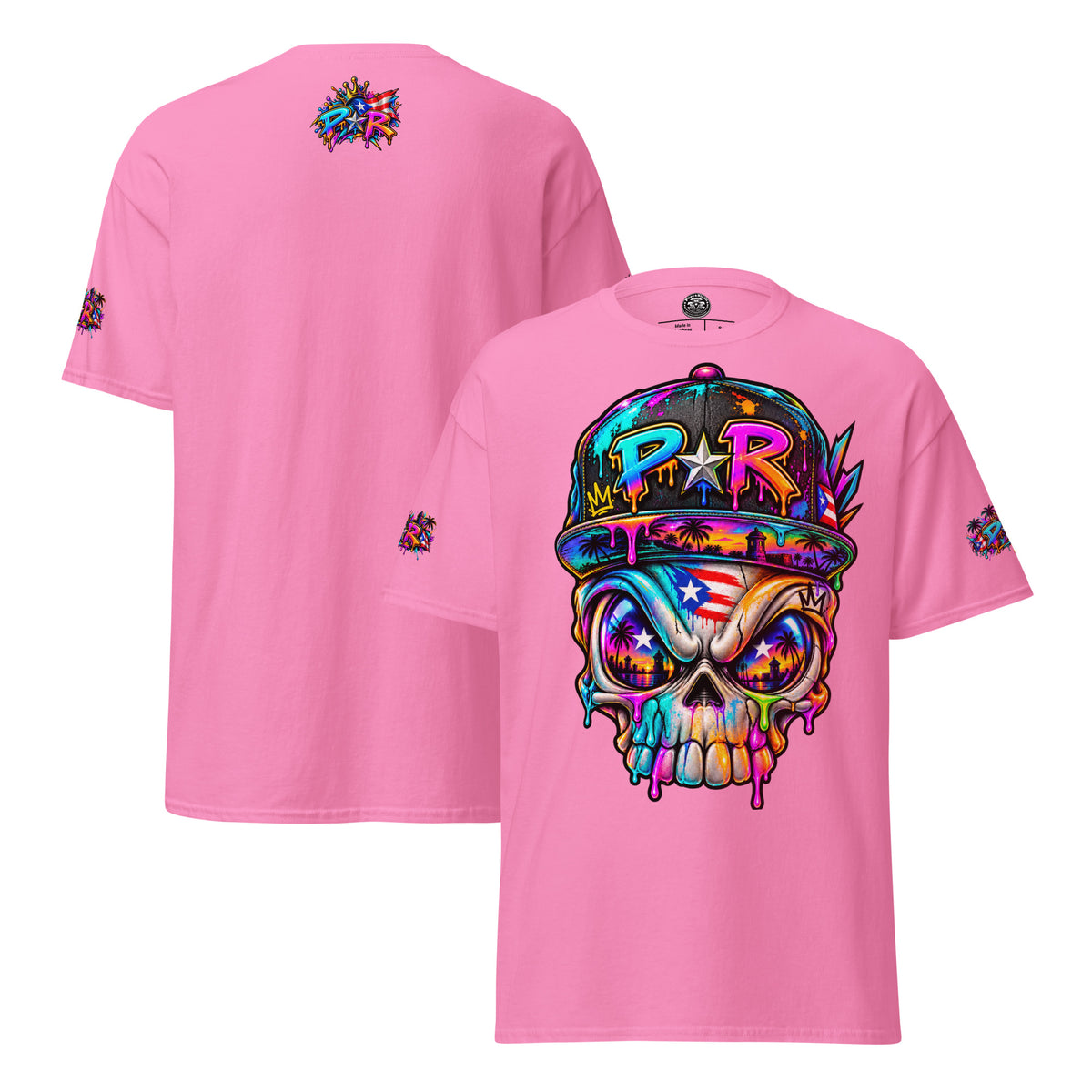 Pure⭐️Rican PR Skull Graffiti Heritage Tee alternate front and back mockup – Azalea