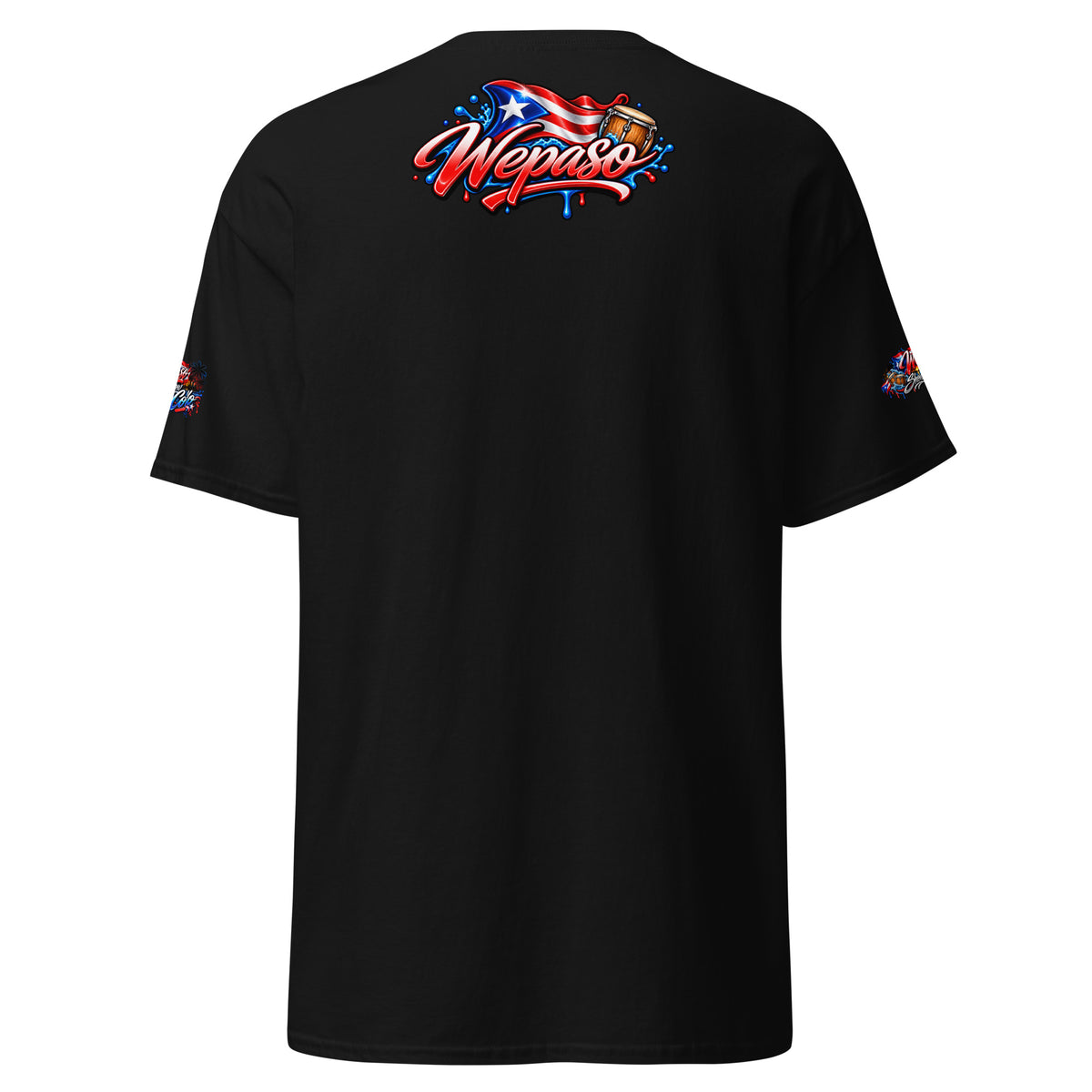 Pure⭐️Rican x WePaso Show Corillo Graphic Tee in Black, back view with WePaso upper-back artwork