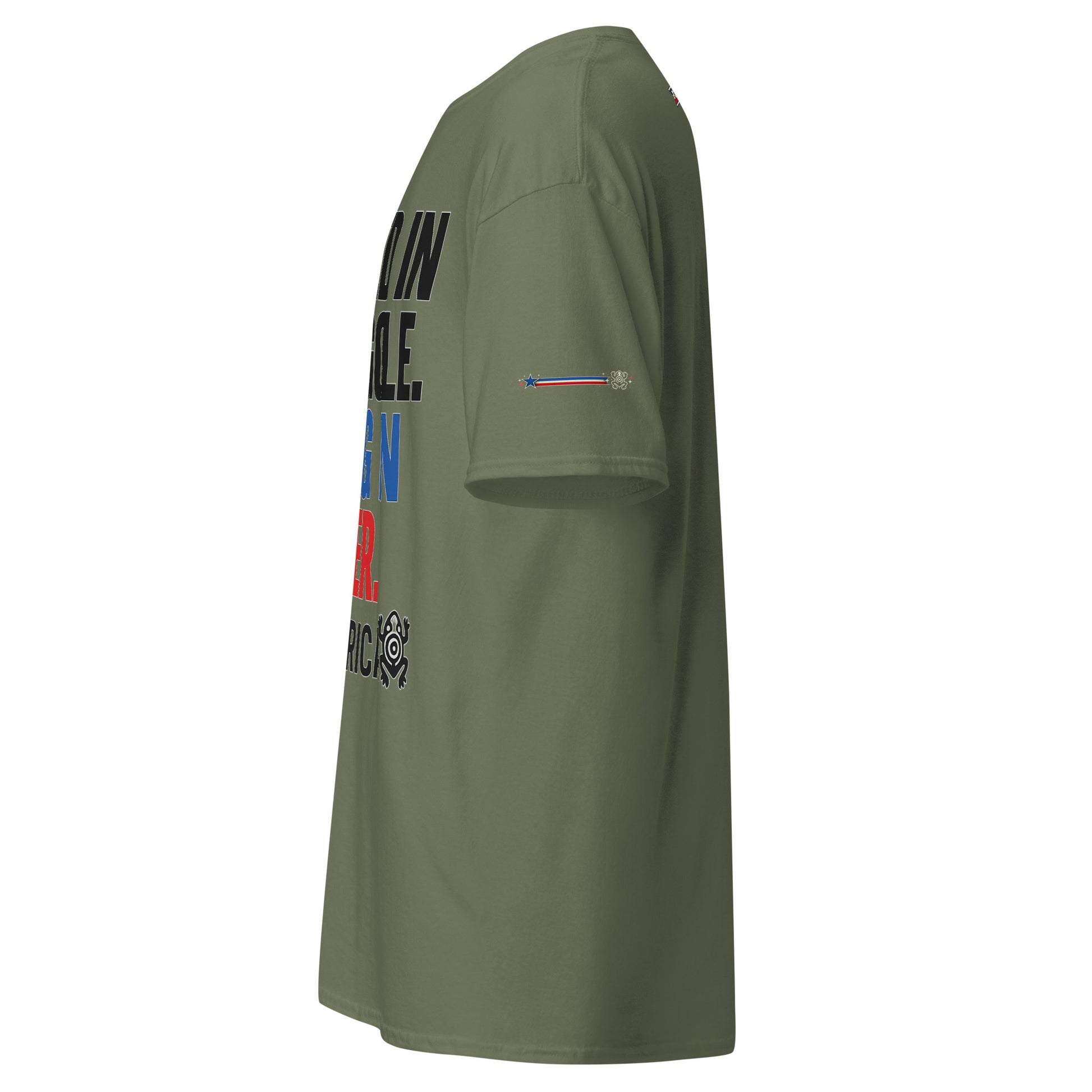 Left side view of cream Pure⭐️Rican T-shirt showing sleeve detail and relaxed fit