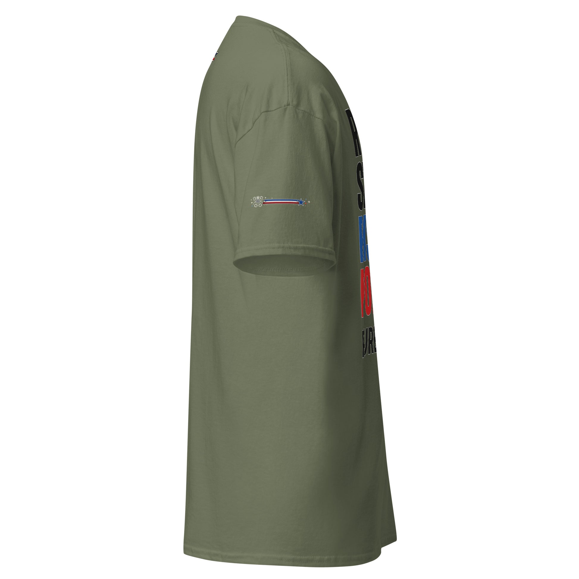 Right side view of cream Pure⭐️Rican T-shirt highlighting sleeve accent and clean silhouette