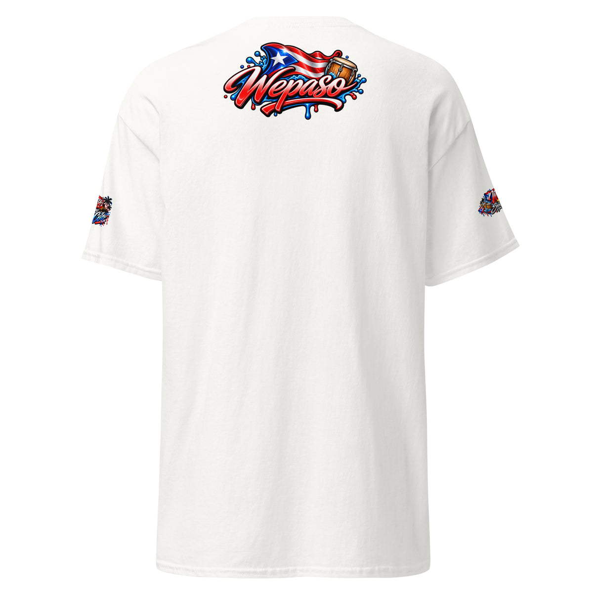 Pure⭐️Rican x WePaso Show Corillo Graphic Tee in White, back view with WePaso upper-back artwork