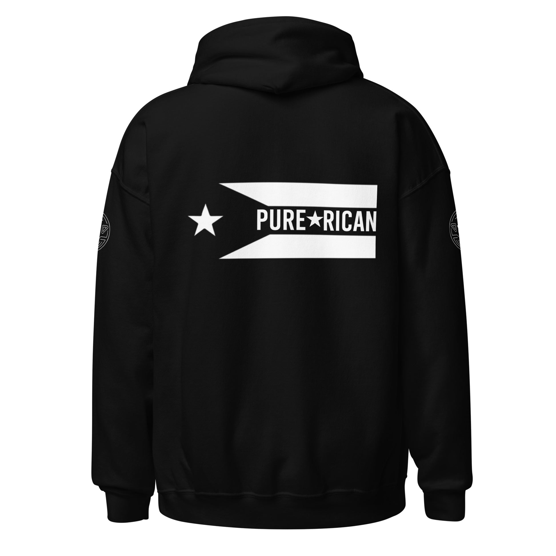 Pure⭐️Rican black and white hoodie with white frog logo and PR flag sleeve design