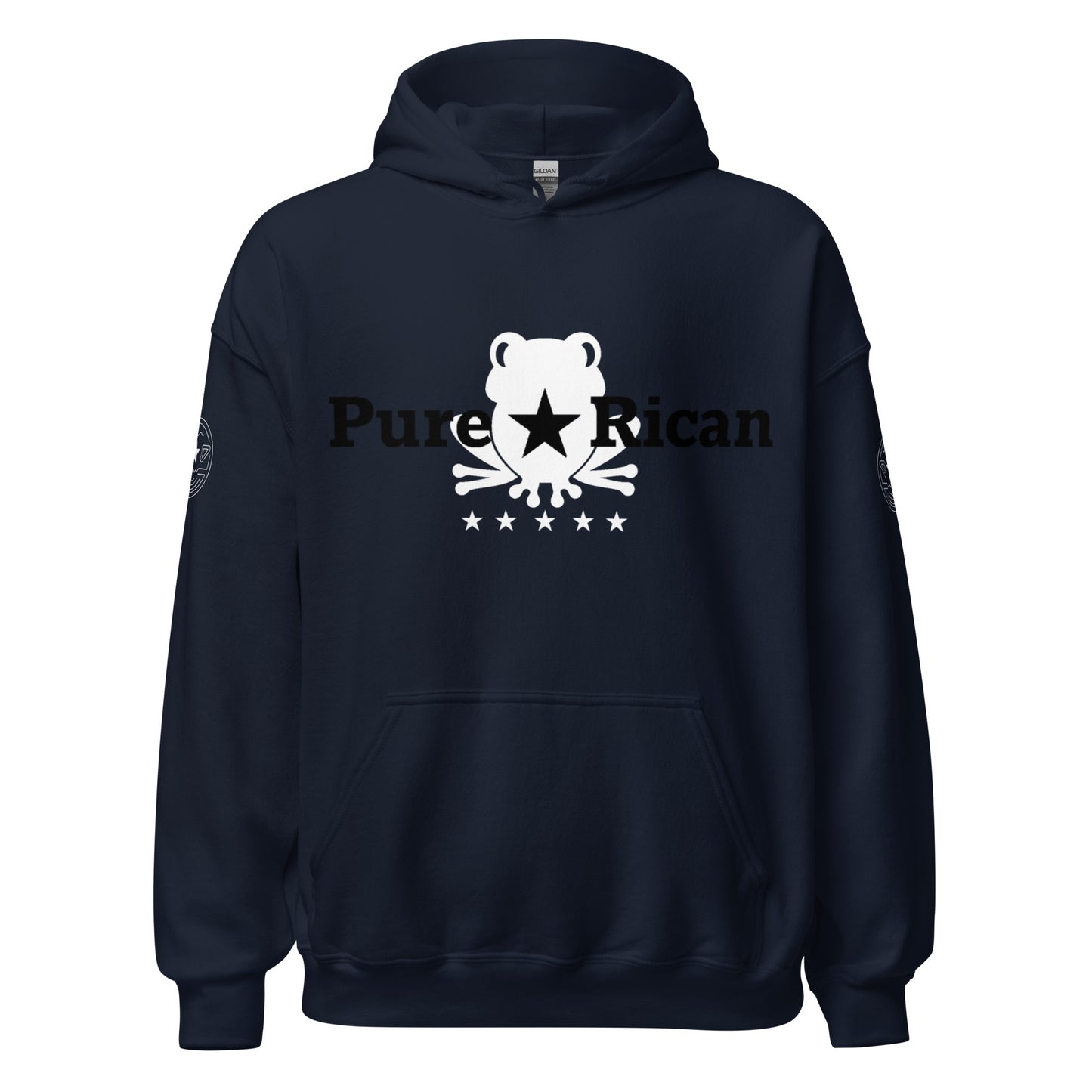 Pure⭐️Rican black and white hoodie with white frog logo and PR flag sleeve design